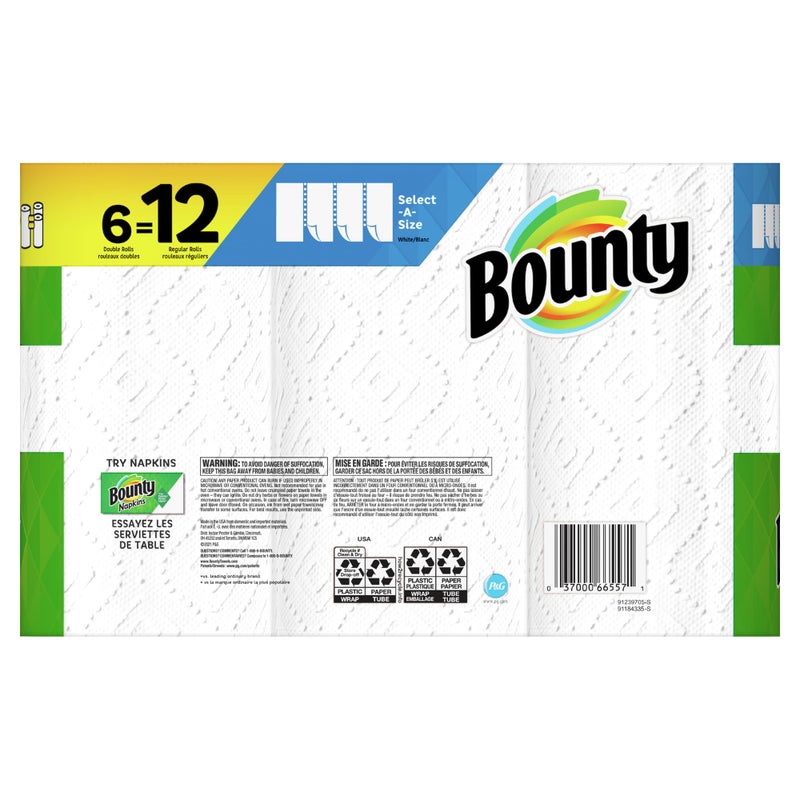 Bounty Select-A-Size Paper Towels, White, Big Rolls, 6 Count of 74 Sheets Per Roll, 6 Count (Pack of 1) - Image 2
