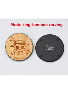 Wooden Laser Carving Wireless Charger 10W For Apple Samsung Mobile Phone Wireless Fast Charging Bamboo Wood Laser Carving-Color:Pirate King Bamboo