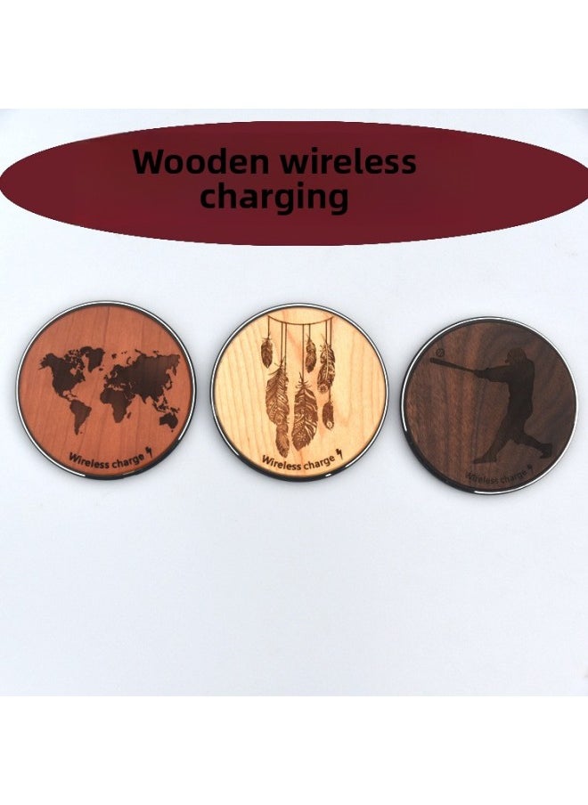 Generic - Wooden Laser Carving Wireless Charger 10W For Apple Samsung Mobile Phone Wireless Fast Charging Bamboo Wood Laser Carving-Color:Pirate King Bamboo - Image 1