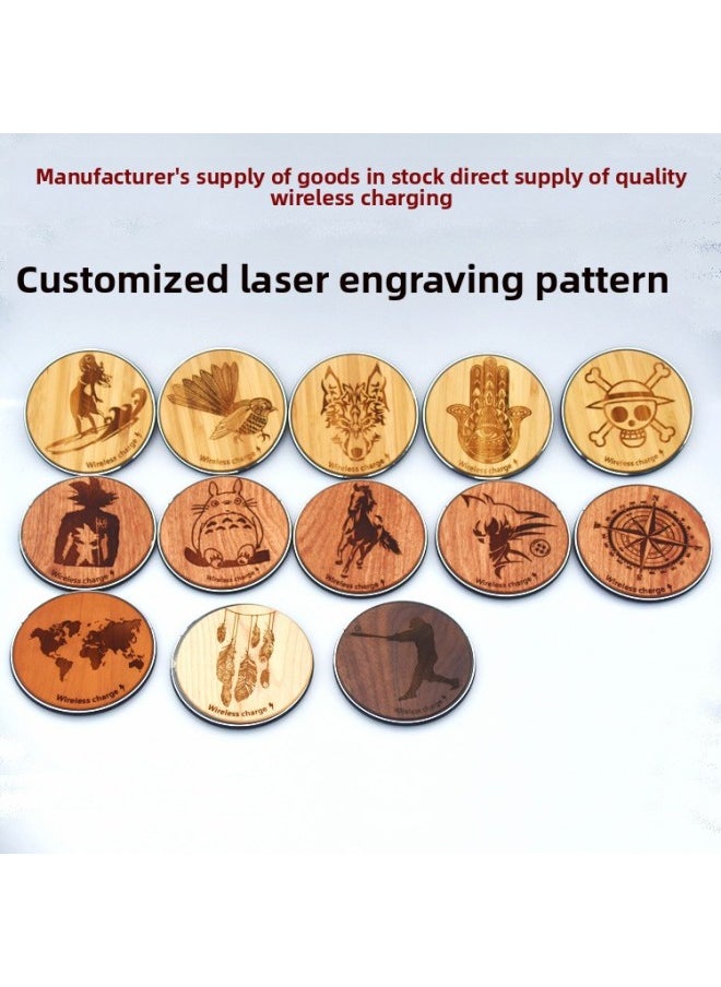 Generic - Wooden Laser Carving Wireless Charger 10W For Apple Samsung Mobile Phone Wireless Fast Charging Bamboo Wood Laser Carving-Color:Pirate King Bamboo - Image 1