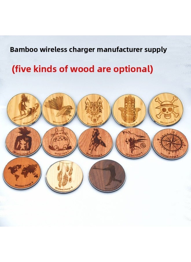 Generic - Wooden Laser Carving Wireless Charger 10W For Apple Samsung Mobile Phone Wireless Fast Charging Bamboo Wood Laser Carving-Color:Pirate King Bamboo - Image 1