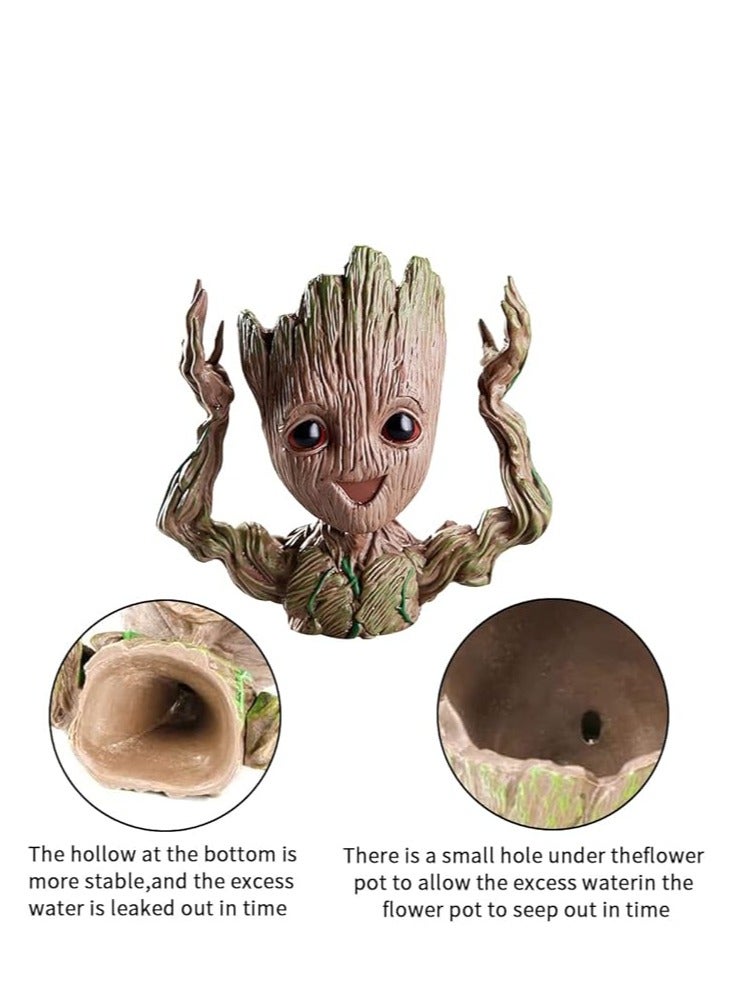Generic Flower pot dolls, decorative figures wooden exterior pen holder, home decoration and aquarium plant decoration, creative gifts for adults and children  - Image 3