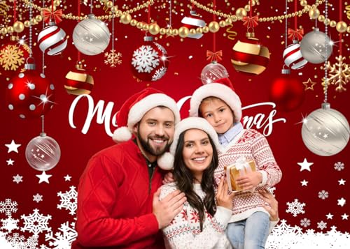 LYCGS 7x5ft Red Christmas Backdrop Merry Christmas Party Backdrop for Photography New Year Xmas Eve Party Decoration Banner X195 - Image 3
