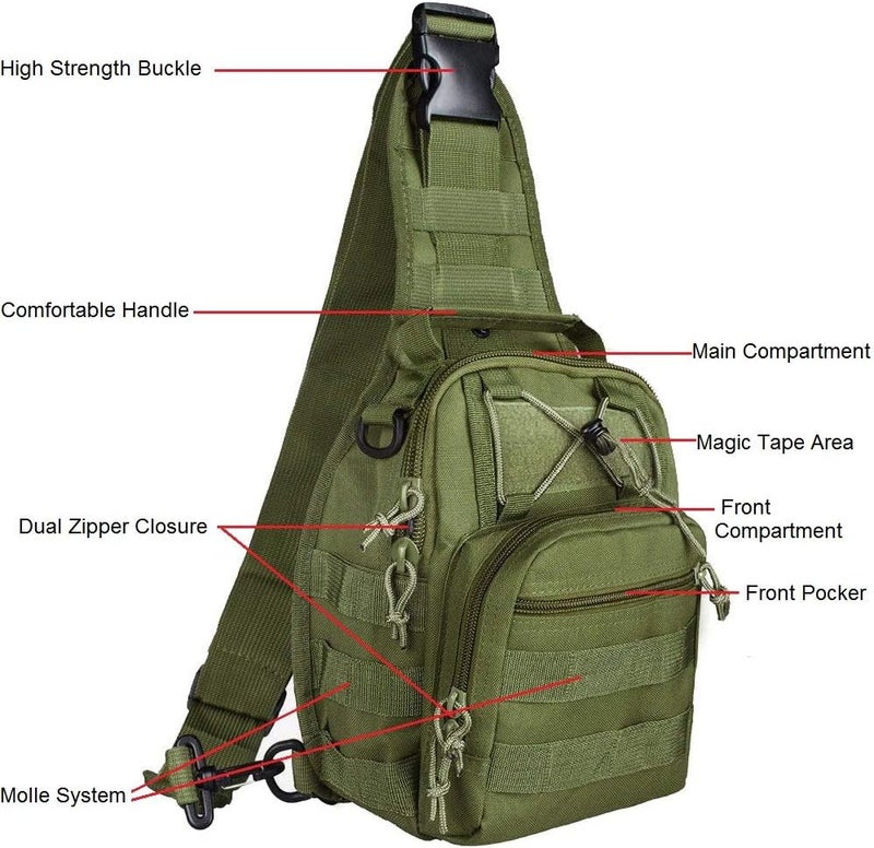 FAMI Outdoor Tactical Bag Backpack, Military Sport Bag Pack Sling Shoulder Backpack Tactical Satchel for Every Day Carry (Army Green) - Image 3
