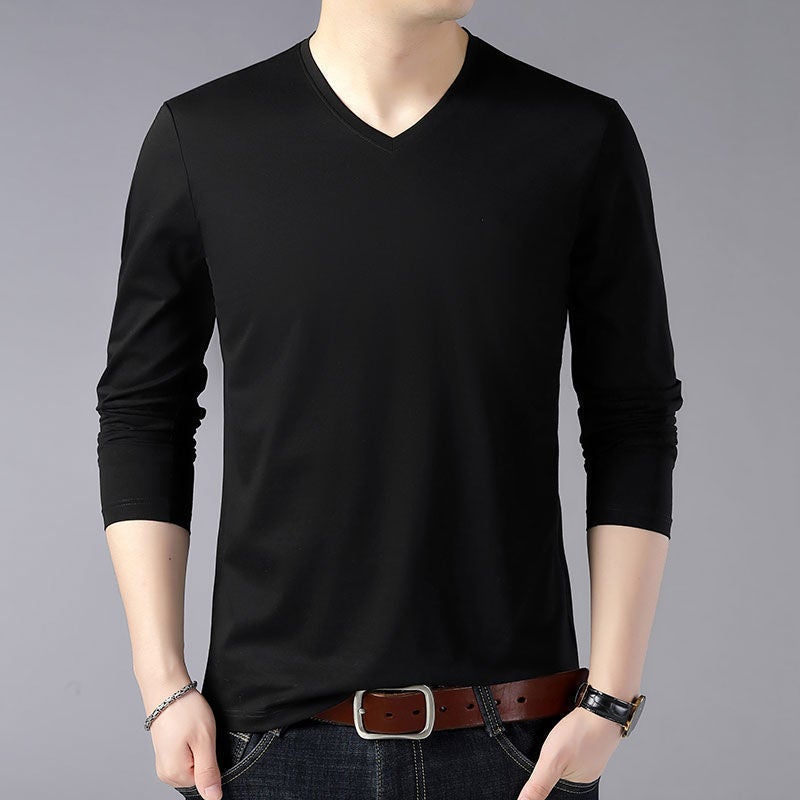 V-Neck Long-Sleeve T-Shirt For Men, Plus Size, New Trendy Thin Base Shirt - Image 2