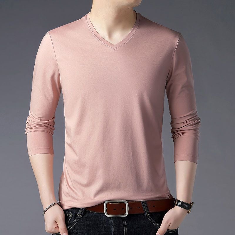 V-Neck Long-Sleeve T-Shirt For Men, Plus Size, New Trendy Thin Base Shirt - Image 4
