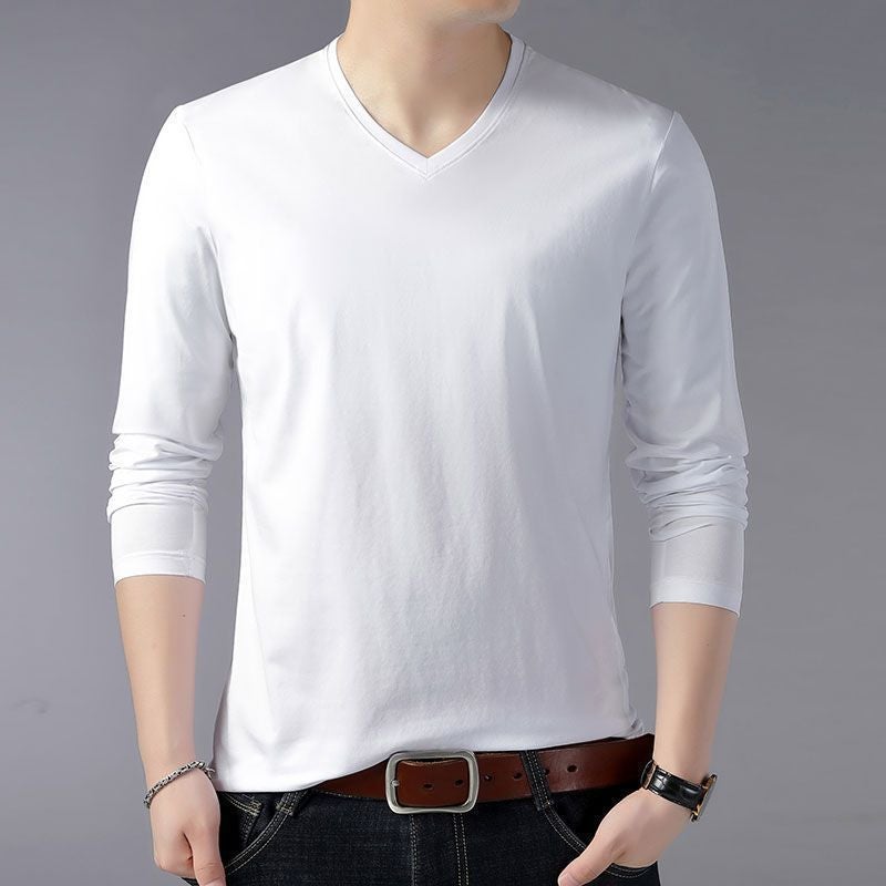 V-Neck Long-Sleeve T-Shirt For Men, Plus Size, New Trendy Thin Base Shirt - Image 5