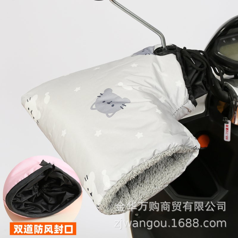 Electric car gloves motorcycle cotton handlebar cover winter thickened warm handlebar gloves waterproof winter factory direct sales gray cat 