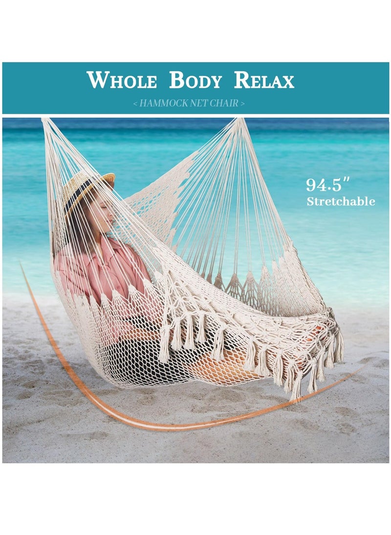 Generic - Handwoven Cotton Rope Hammock Chair with Metal Spreader Bar, Boho Hanging Chair Bedroom, Indoor Outdoor Swing Chair, for Bedroom, Indoor & Outdoor, Patio, Porch or Tree - Image 1