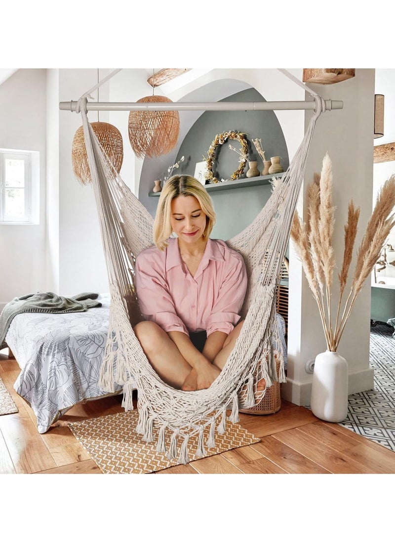 Generic - Handwoven Cotton Rope Hammock Chair with Metal Spreader Bar, Boho Hanging Chair Bedroom, Indoor Outdoor Swing Chair, for Bedroom, Indoor & Outdoor, Patio, Porch or Tree - Image 1