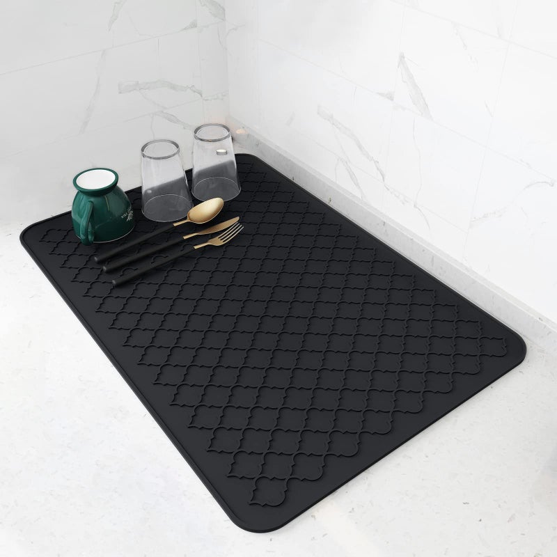 AMOAMI Dish Drying Mats for Kitchen Counter  Silicone Dish Drying Pad  Heat Resistant Mat  Kitchen Gadgets  Black 16 x 24