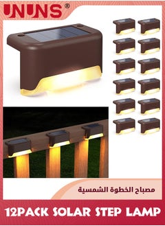 UNUNS Solar Deck Lights,12 Pcs Solar Step Lights,Outdoor Waterproof Led Solar Fence Lamp for Steps,Fence,Deck,Railing and Stairs (Warm White)  - Image 1
