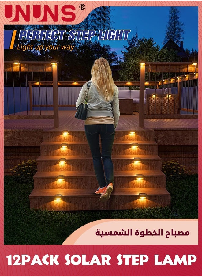 UNUNS مصابيح سطح السفينة الشمسية، 12 قطعة من مصابيح الدرج الشمسية، مصباح سياج يعمل بالطاقة الشمسية مقاوم للماء في الهواء الطلق للخطوات والسياج والسطح والدرابزين والسلالم (أبيض دافئ)  - Image 3