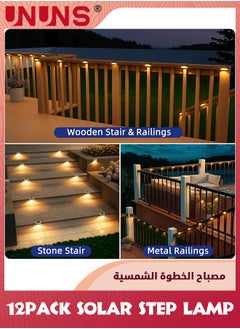 UNUNS Solar Deck Lights,12 Pcs Solar Step Lights,Outdoor Waterproof Led Solar Fence Lamp for Steps,Fence,Deck,Railing and Stairs (Warm White)  - Image 5