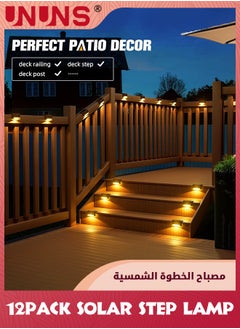 UNUNS Solar Deck Lights,12 Pcs Solar Step Lights,Outdoor Waterproof Led Solar Fence Lamp for Steps,Fence,Deck,Railing and Stairs (Warm White)  - Image 2