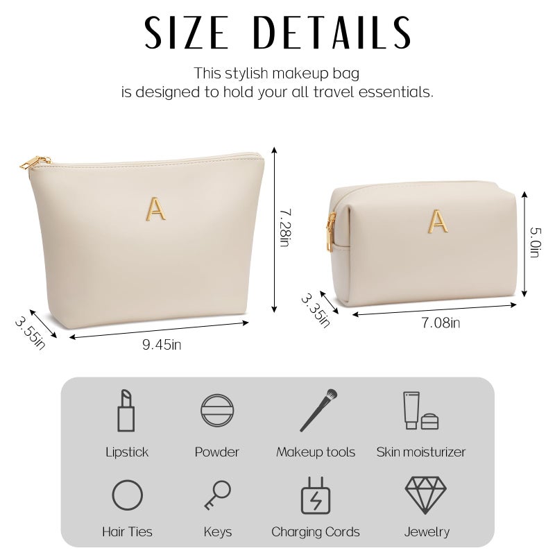 CLOUDWINGS Easter Basket Gifts for Women Girlfriend Initial Makeup Bag for Teen Girls Personalized Gifts for Friend Teacher Mom Wife Cosmetic Travel Toiletry Bag(Beige,A) - Image 4