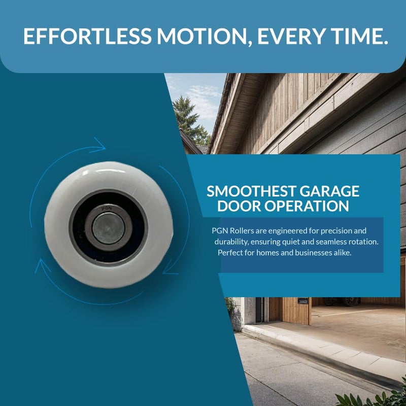 PGN Bearings PGN 2" Nylon White Garage Door Rollers â€“ Sealed 6200-2RS Bearing, Dual-Sealed, Quiet & Smooth Operation, Long-Life Replacement, 4" Stem, Pack of 10 - Image 4