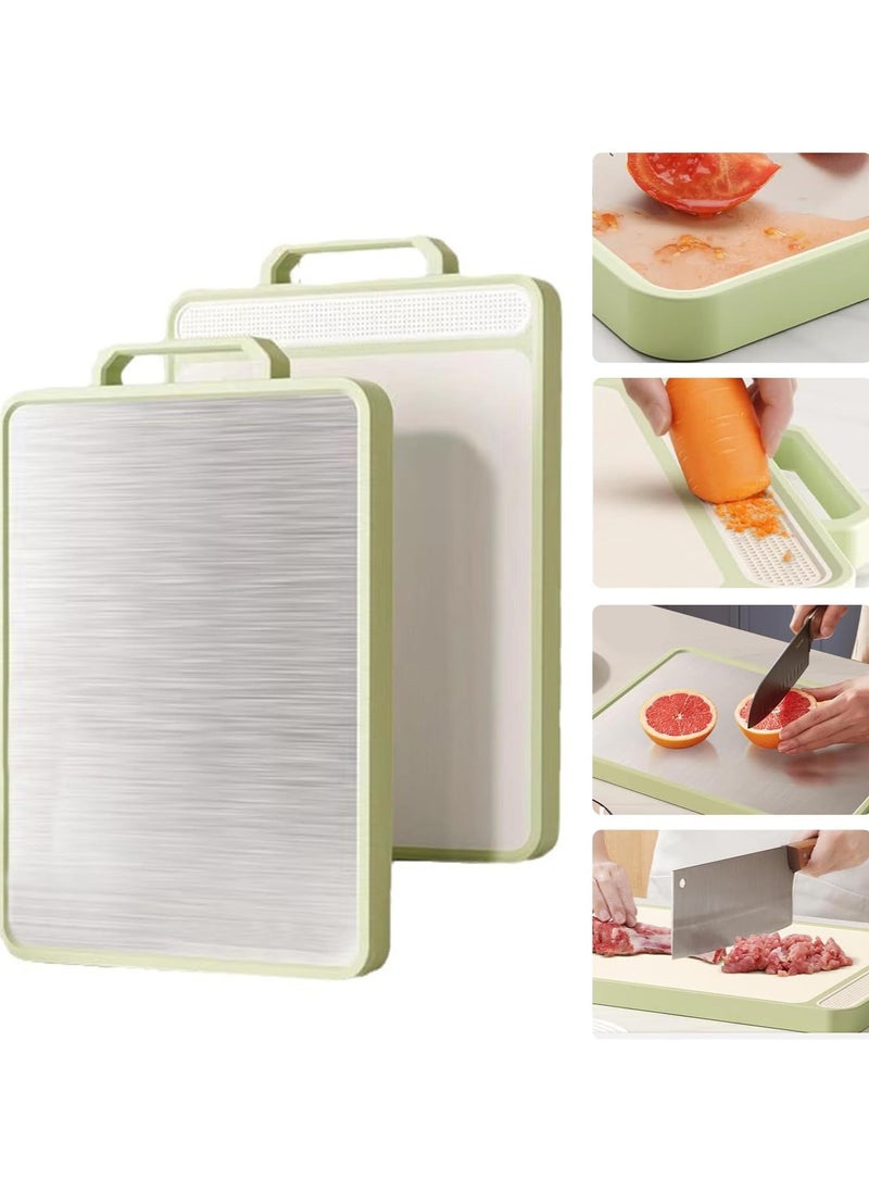 XVersion Stainless Steel Cutting Board with Stand, Double-Sided Antibacterial Chopping Board, Non-Slip Kitchen Cutting Board for Meat, Vegetables, Fruits, Cheese, 40x30x1.5 cm  Light Green  - Image 1