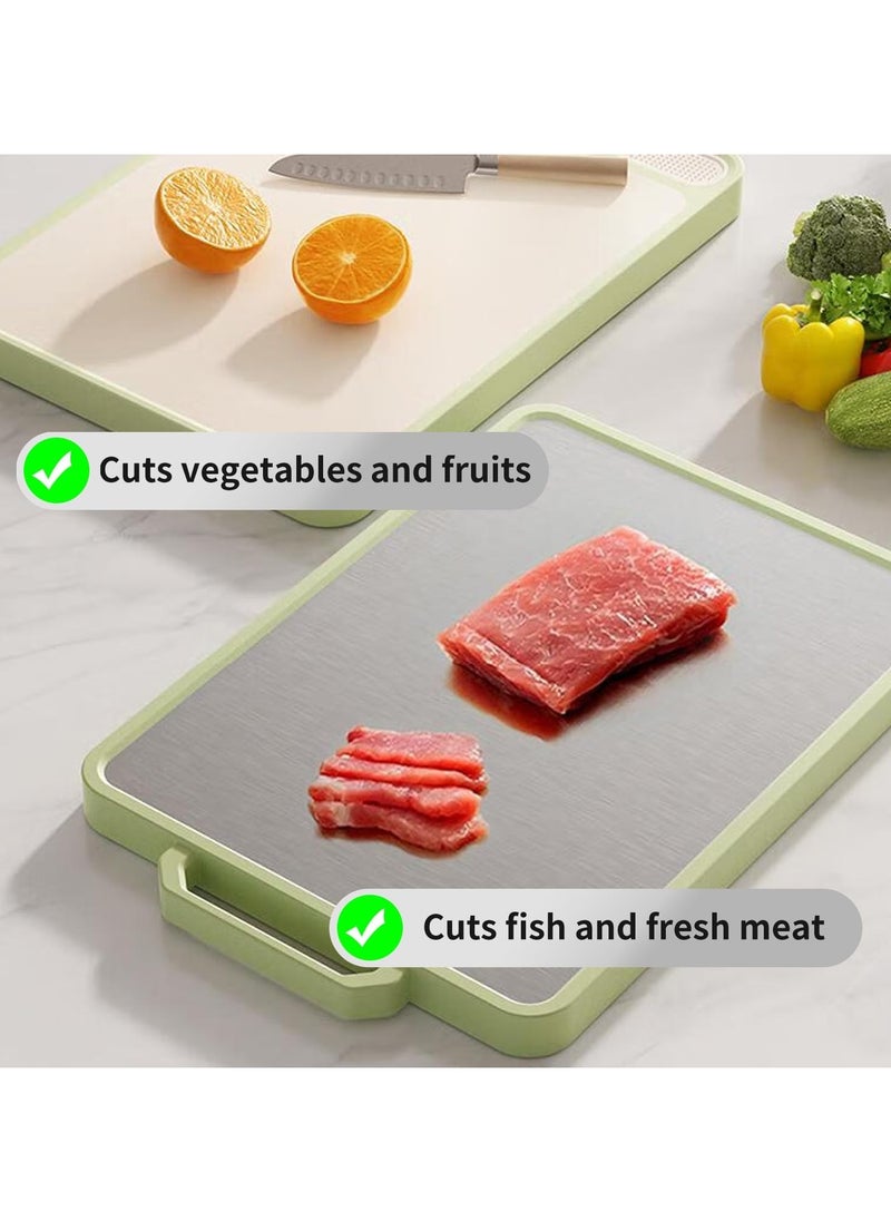 XVersion Stainless Steel Cutting Board with Stand, Double-Sided Antibacterial Chopping Board, Non-Slip Kitchen Cutting Board for Meat, Vegetables, Fruits, Cheese, 40x30x1.5 cm  Light Green  - Image 2