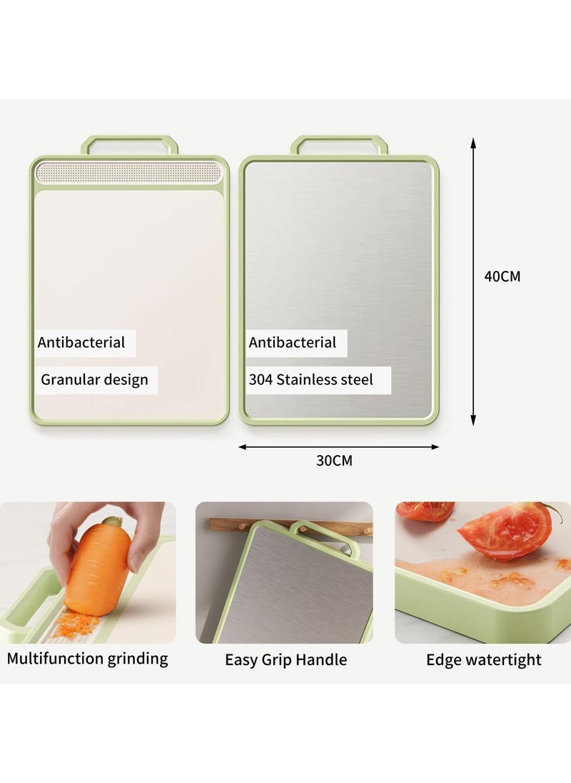 XVersion Stainless Steel Cutting Board with Stand, Double-Sided Antibacterial Chopping Board, Non-Slip Kitchen Cutting Board for Meat, Vegetables, Fruits, Cheese, 40x30x1.5 cm  Light Green  - Image 3