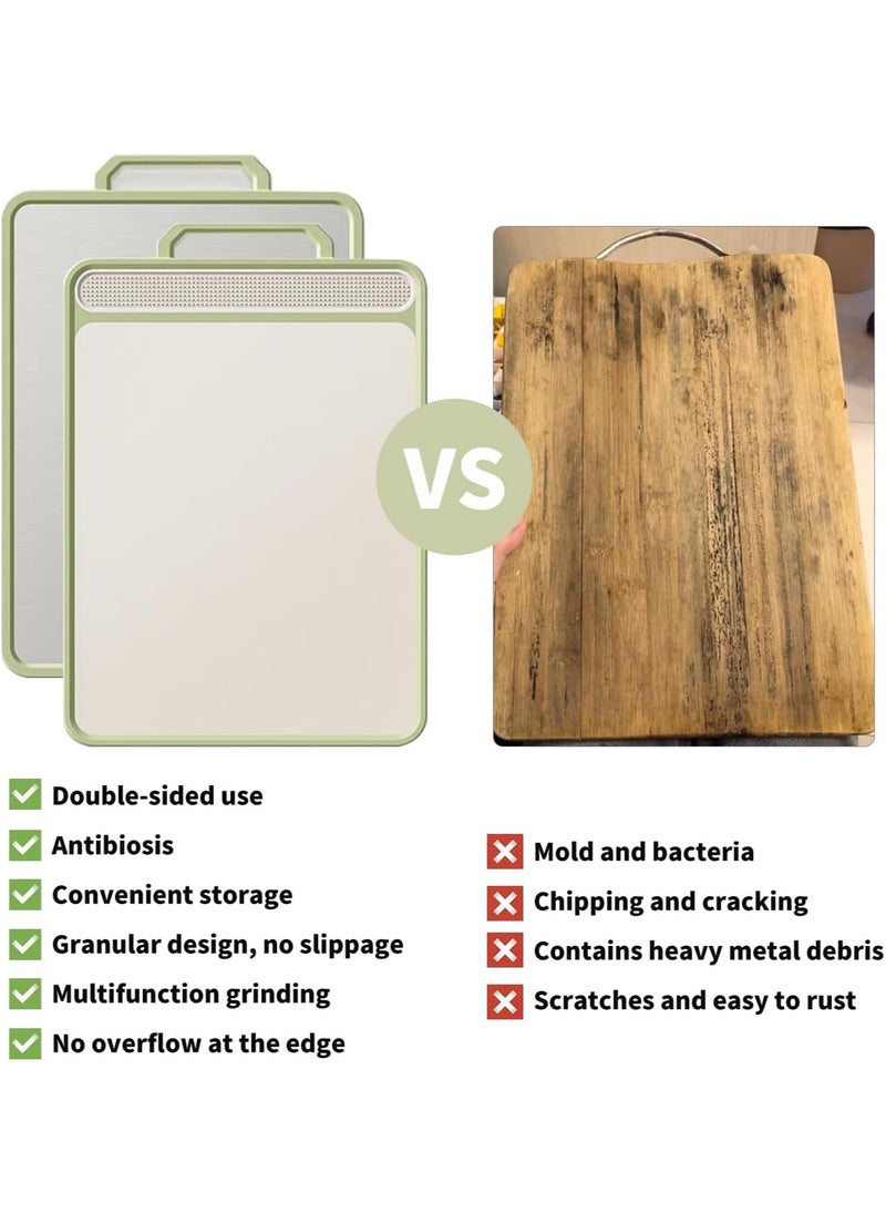 XVersion Stainless Steel Cutting Board with Stand, Double-Sided Antibacterial Chopping Board, Non-Slip Kitchen Cutting Board for Meat, Vegetables, Fruits, Cheese, 40x30x1.5 cm  Light Green  - Image 4
