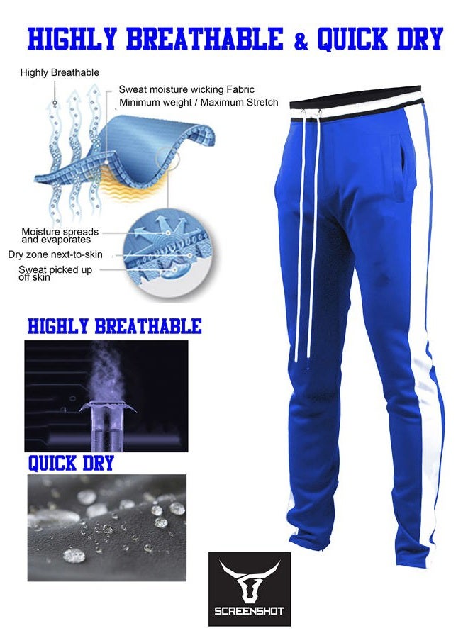 SCREENSHOT (Medium, S41700-royal) - SCREENSHOTBRAND Mens Hip Hop Premium Slim Fit Track Pants - Athletic Jogger Bottom with Side Taping - Image 4