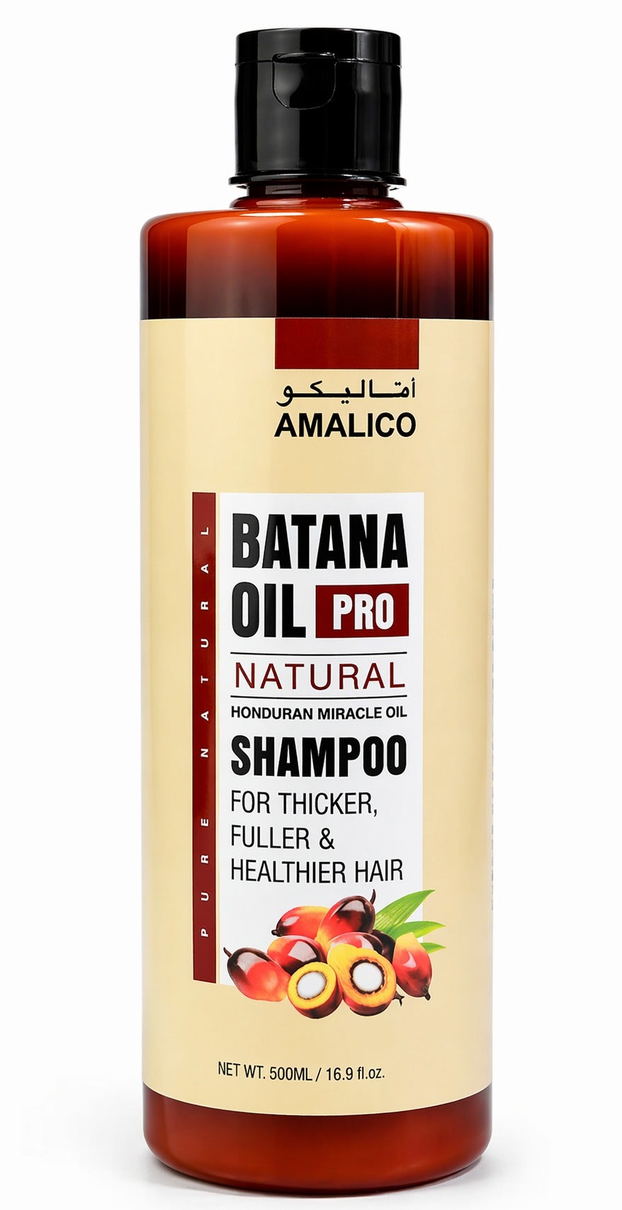 AMALICO Batana Oil Pro Natural Shampoo 500ml for Thicker Fuller and Healthier Hair, Moisturising Hair Growth Shampoo for Dry Damaged Hair and Itchy Scalp