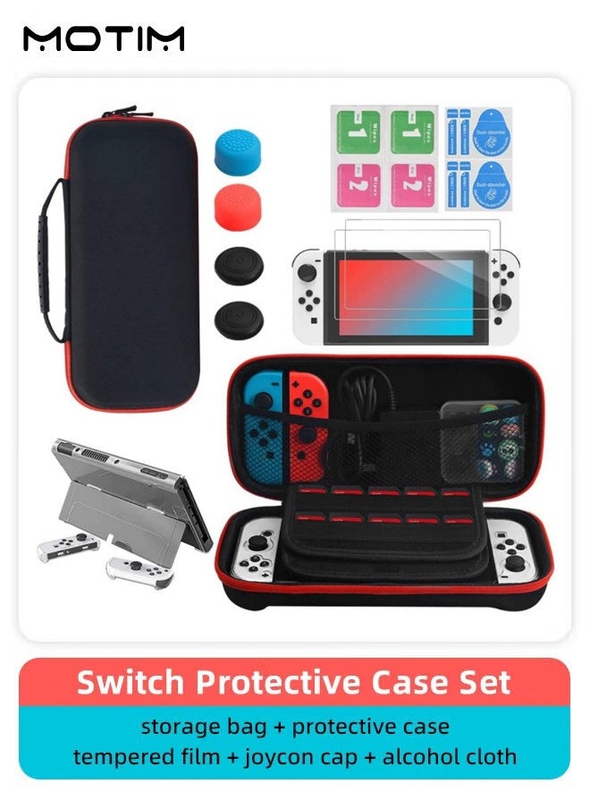Motim - 10 in 1 Switch Carrying Case, Nintendo Switch Accessories Kit, Include Switch OLED Accessories Bundle Protective Case, Screen Protector and Thumb Grip Caps, Carry Bag with Game Holders for Switch OLED - Image 1
