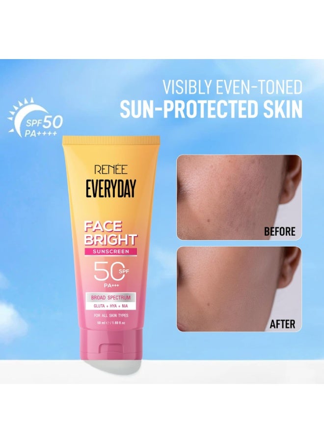 رينيه واقي الشمس اليومي لتفتيح الوجه SPF 50 PA+++ | تم اختباره على الجلد الحي | مع النياسيناميد، حمض الهيالورونيك والجلوثاثيون | حماية واسعة الطيف من UVA و UVB | يرطب ويحمي البشرة | 50 مل - Image 4