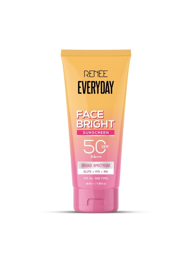 رينيه واقي الشمس اليومي لتفتيح الوجه SPF 50 PA+++ | تم اختباره على الجلد الحي | مع النياسيناميد، حمض الهيالورونيك والجلوثاثيون | حماية واسعة الطيف من UVA و UVB | يرطب ويحمي البشرة | 50 مل - Image 1