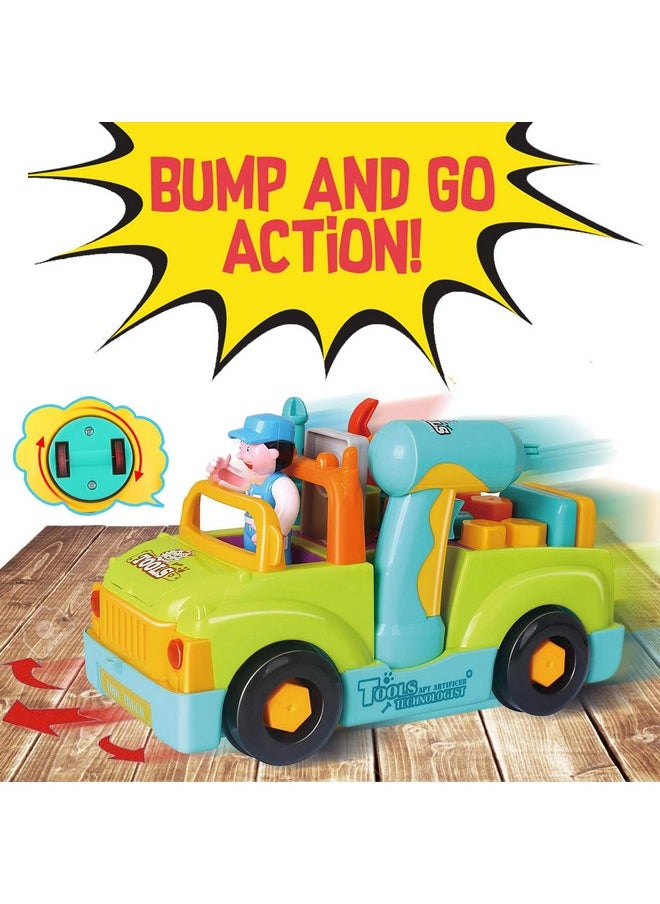 Toddler Tool Set Toy Trucks Kids Mechanic Workbench Take Apart Musical Toolbox With Electric Drill Power Play Tools Lights Bump And Go Building Toy For 2 Year Old Boys