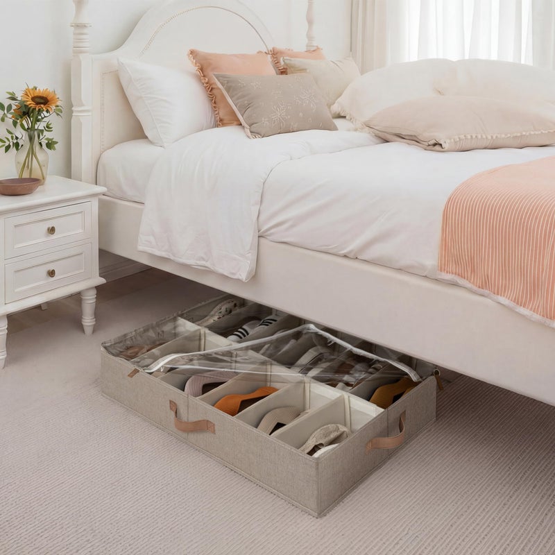 StorageWorks Shoe Organizer for Closet, Fits up to 24 Pairs, 2-Pack Ultra-thick Fabric Under Bed Shoe Storage Containers with Bottom Support and Adjustable Dividers, Taupe - Image 4