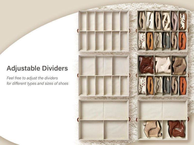 StorageWorks Shoe Organizer for Closet, Fits up to 24 Pairs, 2-Pack Ultra-thick Fabric Under Bed Shoe Storage Containers with Bottom Support and Adjustable Dividers, Taupe - Image 2