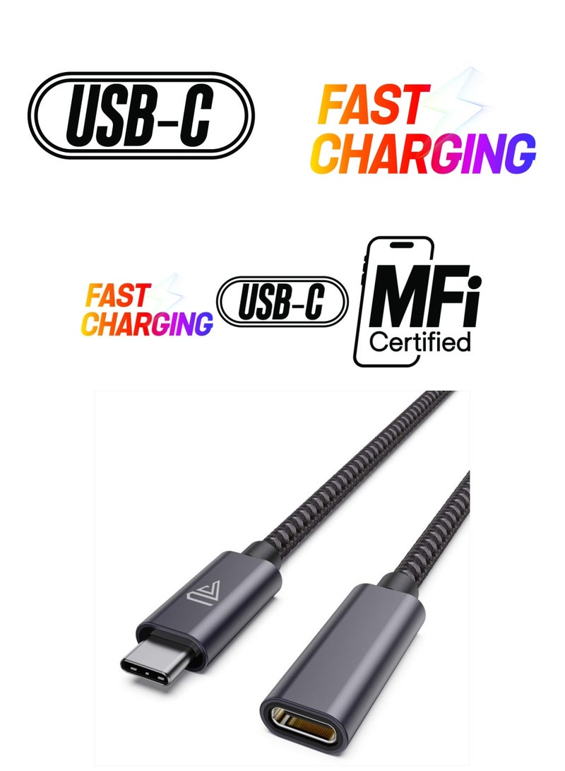 Faracent USB Type C Extension Cable, (6Ft/1.8m) USB 3.2 Gen1(5gbps) Male to Female Extender Braided Data Cord for PSVR2, MacBook Air, M2, iPad Pro, Surface, Samsung Galaxy S20/S10/S9 - Image 1
