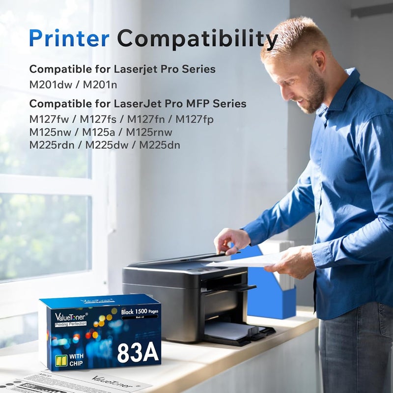 Valuetoner خرطوشة حبر 83A متوافقة بديل أسود لـ HP 83A CF283A للاستخدام مع طابعة LaserJet Pro MFP M125nw MFP M201dw MFP M225dw MFP M125a M201n M127fn M127fw M225dn (عبوة من 2) - Image 2
