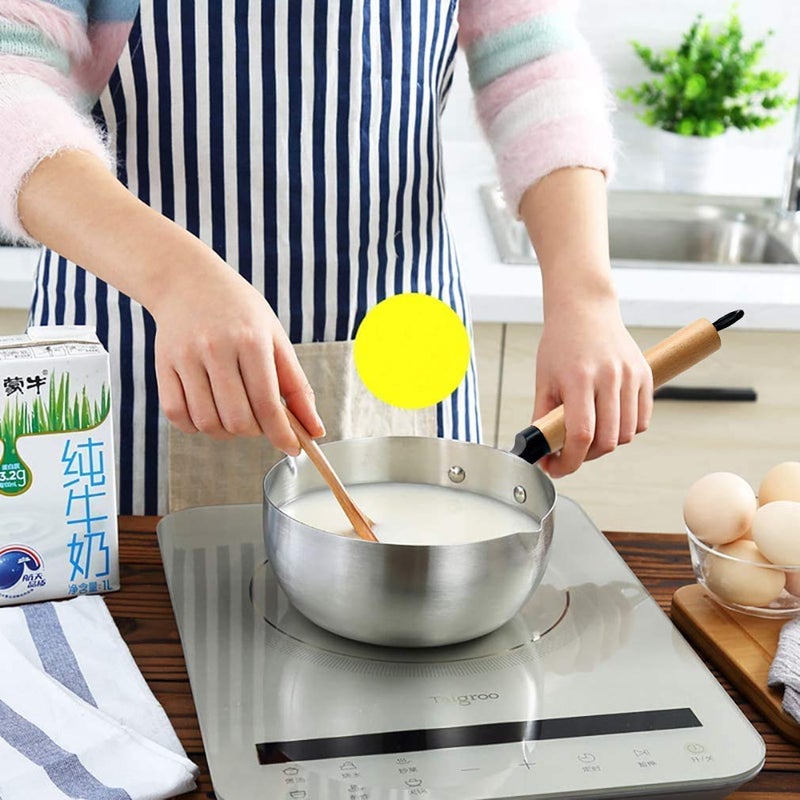 FEELING MALL Cooking Purpose Professional Sheffield Classic Iron Tadka Pan with Wooden Handle for vagharia Dal Pan Fry Spice Roasting Pan for Kitchen Home - Image 2