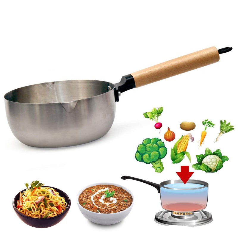 FEELING MALL Cooking Purpose Professional Sheffield Classic Iron Tadka Pan with Wooden Handle for vagharia Dal Pan Fry Spice Roasting Pan for Kitchen Home - Image 1