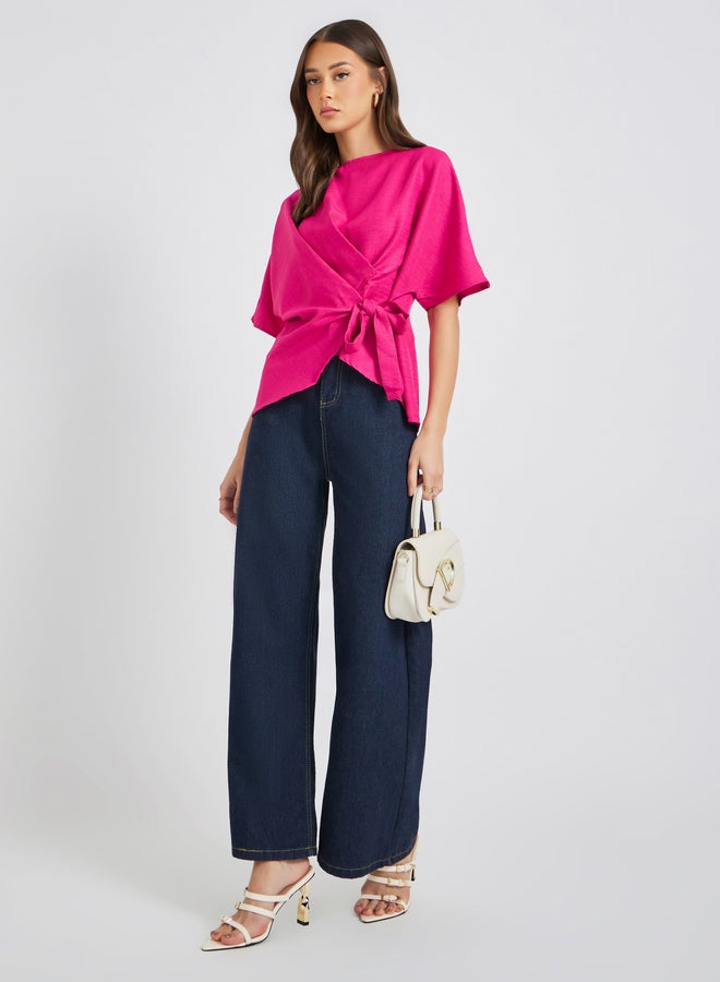 Take Two Solid Asymmetric Hem Wrap Blouse  - Image 2