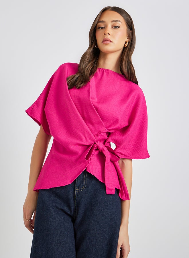 Take Two Solid Asymmetric Hem Wrap Blouse  - Image 1