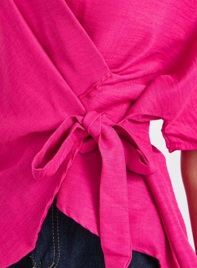Take Two Solid Asymmetric Hem Wrap Blouse  - Image 3