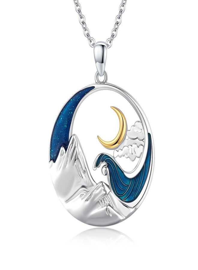 CUOKA MIRACLE 925 Sterling Silver Mountain Moon Necklace for Women Jewelry Gifts - Image 1