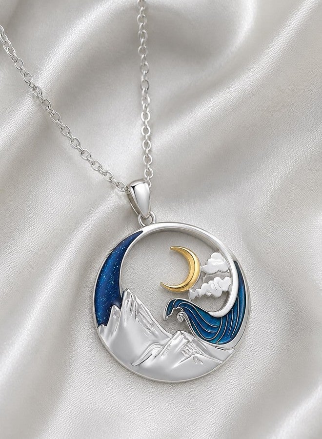 CUOKA MIRACLE 925 Sterling Silver Mountain Moon Necklace for Women Jewelry Gifts - Image 3