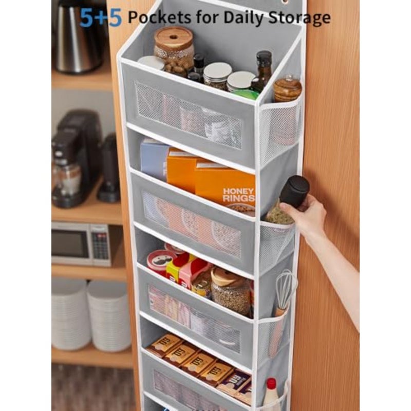 Over The Door Organizer Storage, 5 Shelf Hanging Door Organizer with 5 Large Capacity Pockets, Anti Tilt 44 lb Load Behind Door Storage for Bedroom, Bathroom, Pantry, Nursery - Image 5