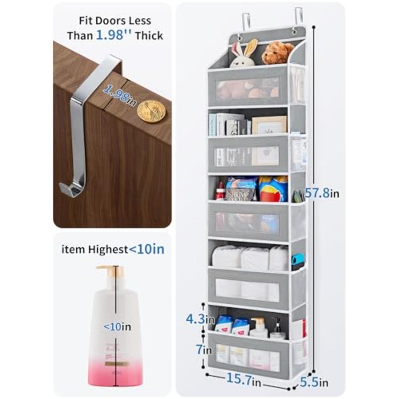 Over The Door Organizer Storage, 5 Shelf Hanging Door Organizer with 5 Large Capacity Pockets, Anti Tilt 44 lb Load Behind Door Storage for Bedroom, Bathroom, Pantry, Nursery - Image 3