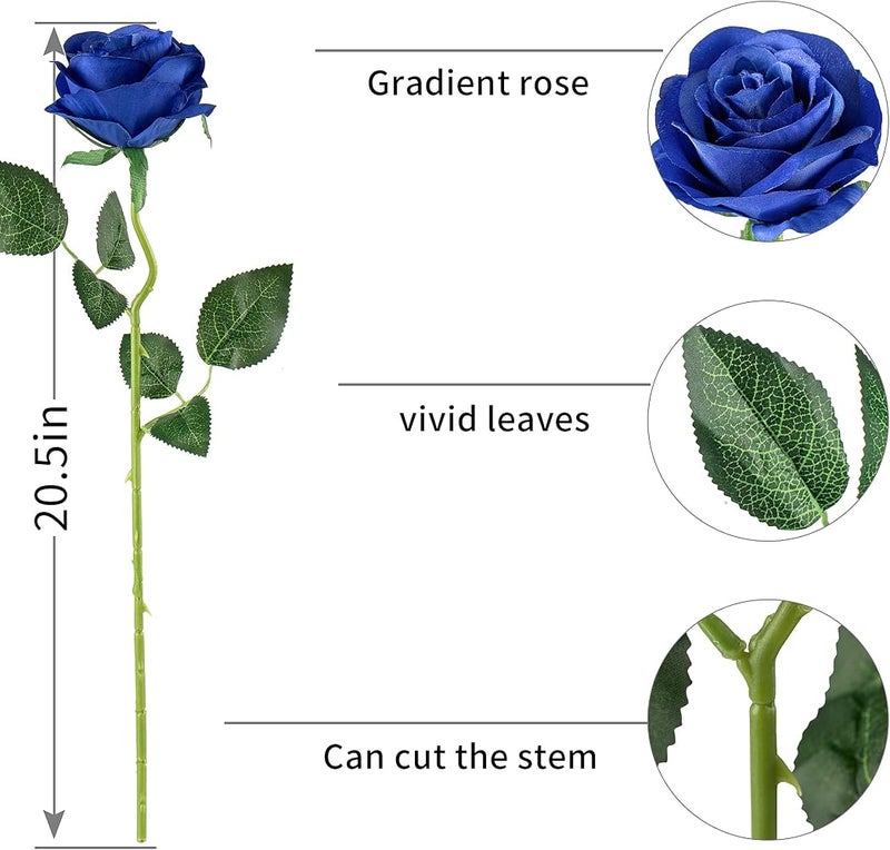Flojery 10pcs Royal Blue Silk Roses Artificial Rose Flowers Long Stem for DIY Wedding Bouquet Table Centerpiece Home Decor (Royal Blue) - Image 4