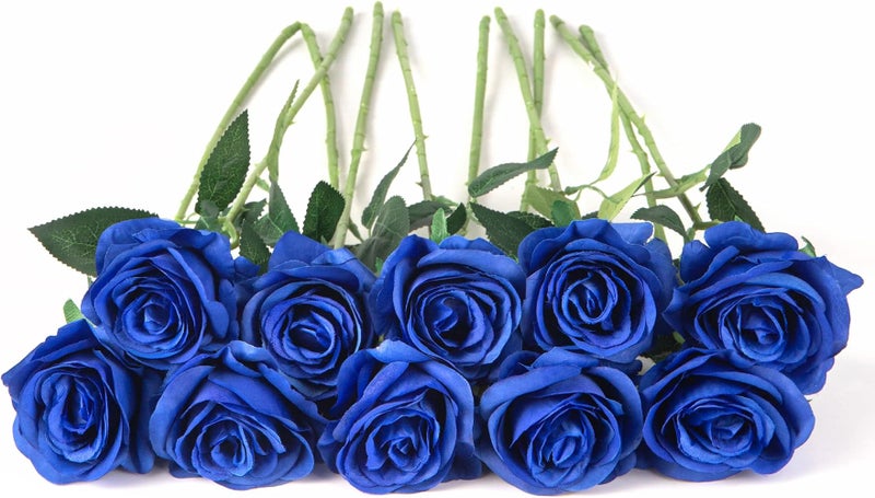 Flojery 10pcs Royal Blue Silk Roses Artificial Rose Flowers Long Stem for DIY Wedding Bouquet Table Centerpiece Home Decor (Royal Blue) - Image 5