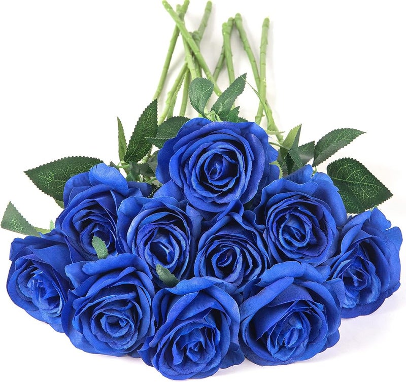 Flojery 10pcs Royal Blue Silk Roses Artificial Rose Flowers Long Stem for DIY Wedding Bouquet Table Centerpiece Home Decor (Royal Blue) - Image 3