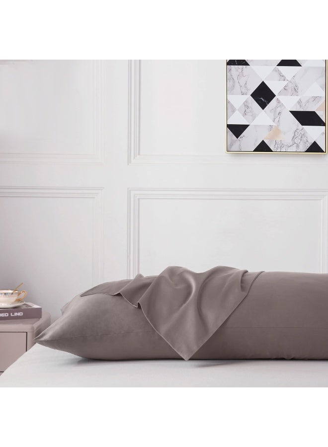 Leeden غطاء وسادة جسم لييدن 100 قطن 800 خيط 21x54 ناعم وقابل للتنفس للبالغين والنساء الحوامل مع إغلاق مغلف بيج - Image 2