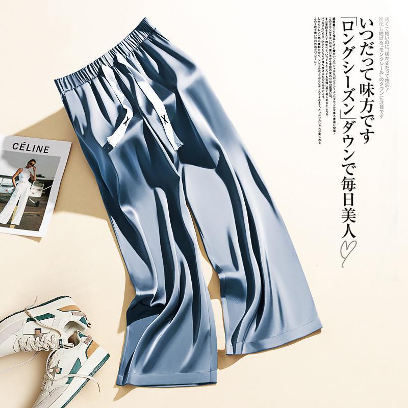 Acetate Ice Silk Pants Men'S And Women'S Casual Loose Draping Satin Wide-Leg Mopping Pants For Summer Plus Size - Image 1