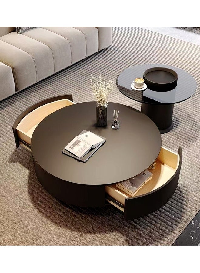 C&C Home Set of 2 Multipurpose Use Nested Design Coffee Table Durable Wood Built Round Shape Centre Table Spacious Tabletop Serving Table with Built In Storage Drawers for Living Room Home Office 80x80x33 and 60x60x45 cm - Image 3